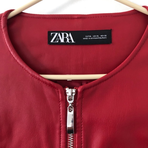 Zara Red leather Jacket - Picture 2 of 7